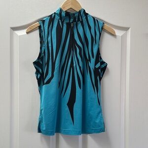 jamie sadock Teal and Black Sleeveless Zip-Front Athletic Tank